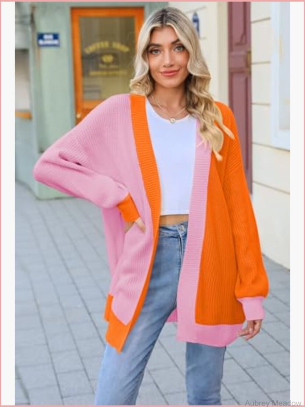 Oversized Open Front Ribbed Knit Batwing Sleeve Cardigan with Pockets - Picture 2 of 7
